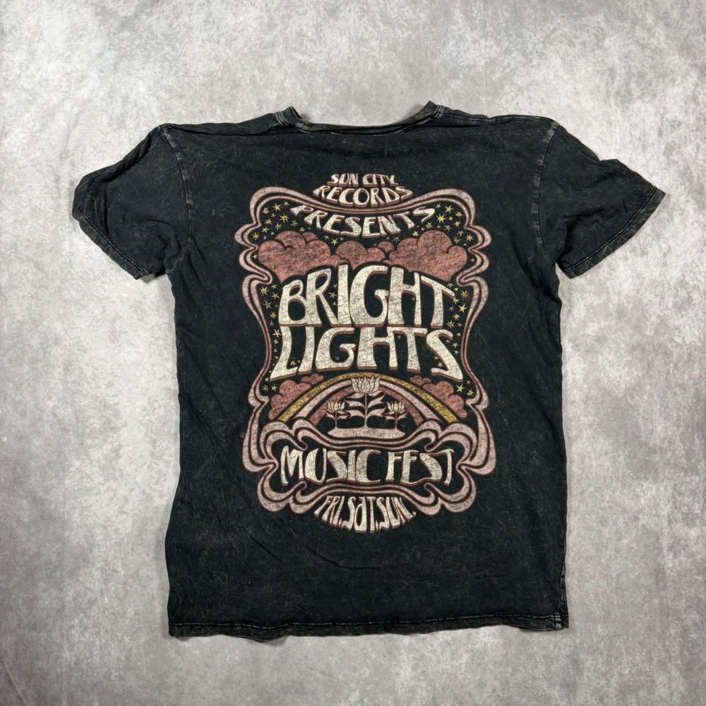Hollister Mens XS Black Acid Wash Bright Lights Music Fest Graphic T-Shirt Y2K